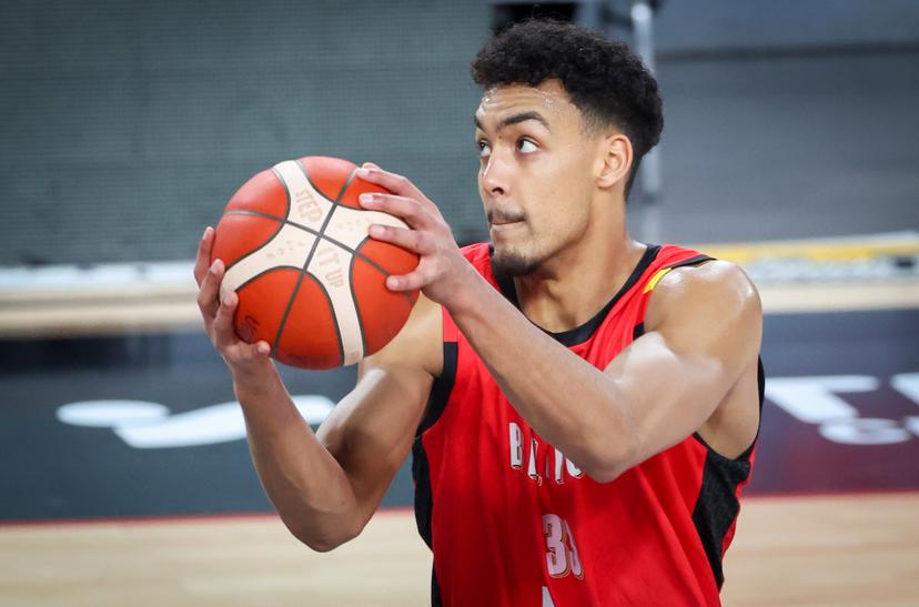Belgium's Aubin Gateretse pictured in action during a training session of the Belgian Lions Belgian national team, preparing for the qualifying matches against Finland for the 2027 World Cup, Tuesday 24 February 2026 in Charleroi. BELGA PHOTO VIRGINIE LEFOUR