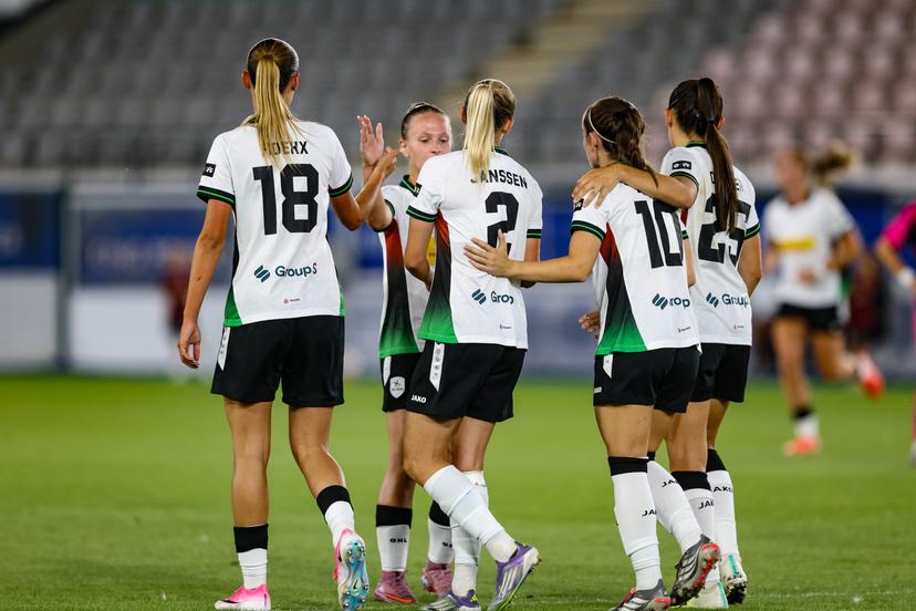 OHL Women's Saar Janssen celebrates after scoring during a game between Oud-Heverlee Leuven Women and Serbian club TSC Backa Topola,  Wednesday 5th of August 2026, in Leuven, a second round qualification game in the UEFA Women's Champions League.  BELGA PHOTO BRUNO FAHY