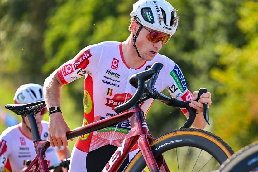 Belgium's Yordi Corsus is pictured in action during  the men elite race of the 'Mosselcross' cyclocross cycling event, on Sunday 11 October 2026, in Dendermonde, the first race (out of 7) of the HG Cross competition. BELGA PHOTO DAVID PINTENS