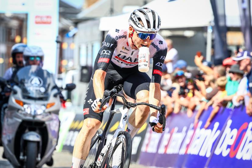 Belgian Tim Wellens of UAE Team Emirates pictured in action during the men's elite road race of the Belgian Cycling Championships, 230km from and to the Grand Place square in Binche on Sunday 29 June 2025. BELGA PHOTO DAVID PINTENS