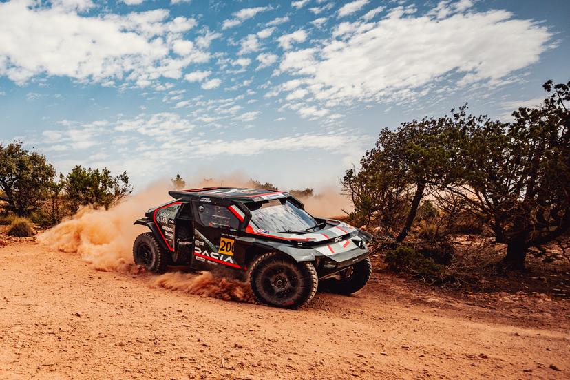 ATTENTION EDITORS - HAND OUT PICTURES - EDITORIAL USE ONLY - MANDATORY CREDIT 'DACIA SANDRIDERS CONTENT POOL'  This handout picture, distributed by Eric Dupain on Monday 13 October 2025, shows Nasser Al-Attiyah and Fabian Lurquin at the stage 1 of the Rally of Morocco in Erfoud, Morocco.  BELGA PHOTO HANDOUT DACIA SANDRIDERS CONTENT POOL  Belga and Belga Editorial Board decline all responsibility regarding the content of this picture.