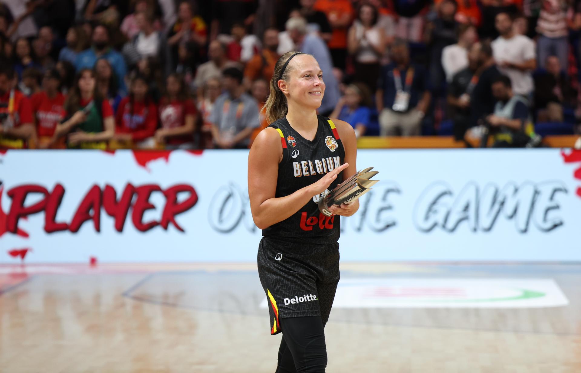 Belgium's Julie Allemand pictured after a game between Belgian national basketball team Belgian Cats and Puerto Rico,  game 2 of the group phase at the FIBA Women's Basketball World Cup, on Sunday 6 September 2026, in Berlin, Germany. The FIBA Women's Basketball World Cup takes place in Berlin from 4 to 23 September 2026. BELGA PHOTO VIRGINIE LEFOUR