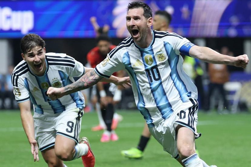 Argentina's forward #10 Lionel Messi celebrates scoring his team's second goal during the 2026 World Cup round of 16 football match between Argentina and Egypt at Atlanta Stadium in Atlanta on July 7, 2026.   Thomas COEX / AFP