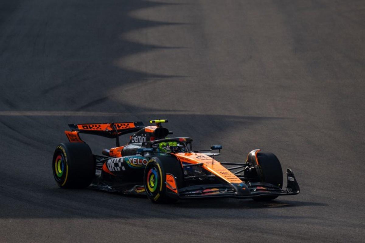 McLaren's British driver Lando Norris drives during the first parctice session ahead of the Abu Dhabi Formula One Grand Prix at the Yas Marina Circuit in Abu Dhabi on December 5, 2025.  Andrej ISAKOVIC / AFP