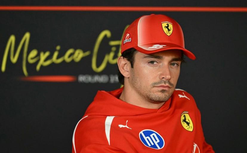 Ferrari Monegasque F1 driver Charles Leclerc gestures during the official Formula One Press conference at the Hermanos Rodriguez racetrack in Mexico City on October 29, 2026.  Yuri CORTEZ / AFP