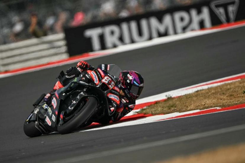 Aprilia Racing's Spanish rider Jorge Martin takes part in the MotoGP Free Practice 2 on the second day of the MotoGP British Grand Prix weekend at Silverstone circuit, central England on August 8, 2026.  Glyn KIRK / AFP