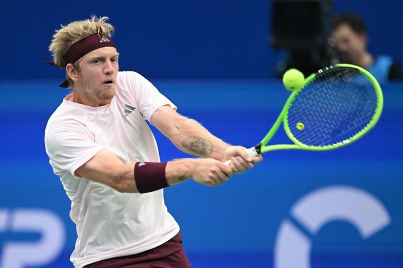 Spain's Alejandro Davidovich Fokina hits a return to Georgia's Nikoloz Basilashvili during their men's singles semi-final match at the Chengdu Open tennis tournament in Chengdu, in China's southwest Sichuan province on September 28, 2026.  AFP