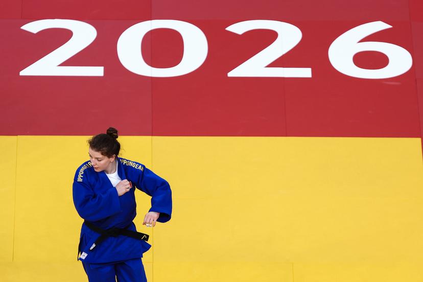 Belgian Vicky Verschaere (blue gi) competes against German Niemeyer (not pictured) in the first round of the women -78kg category, at the European Championships judo in Tbilisi, Georgia, on Sunday 19 April 2026. BELGA PHOTO NIKOLA KRISTC