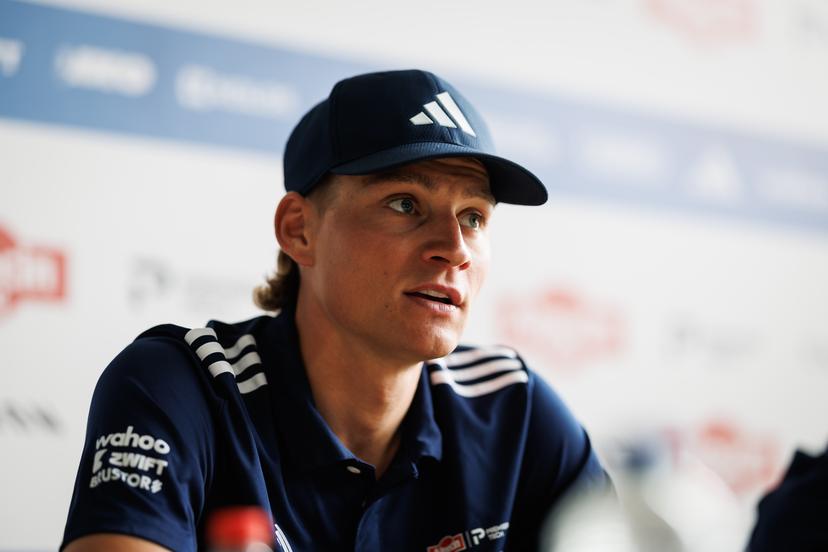 Dutch Mathieu van der Poel pictured during press conference of Alpecin-Premier Tech cycling team ahead of this year's Paris-Roubaix cycling race, Thursday 09 April 2026, in Gullegem, Belgium. The 123rd edition of Paris-Roubaix cycling races will take on Sunday, with the women riding 143,1 km the men riding 258,3 km on Sunday. BELGA PHOTO KURT DESPLENTER