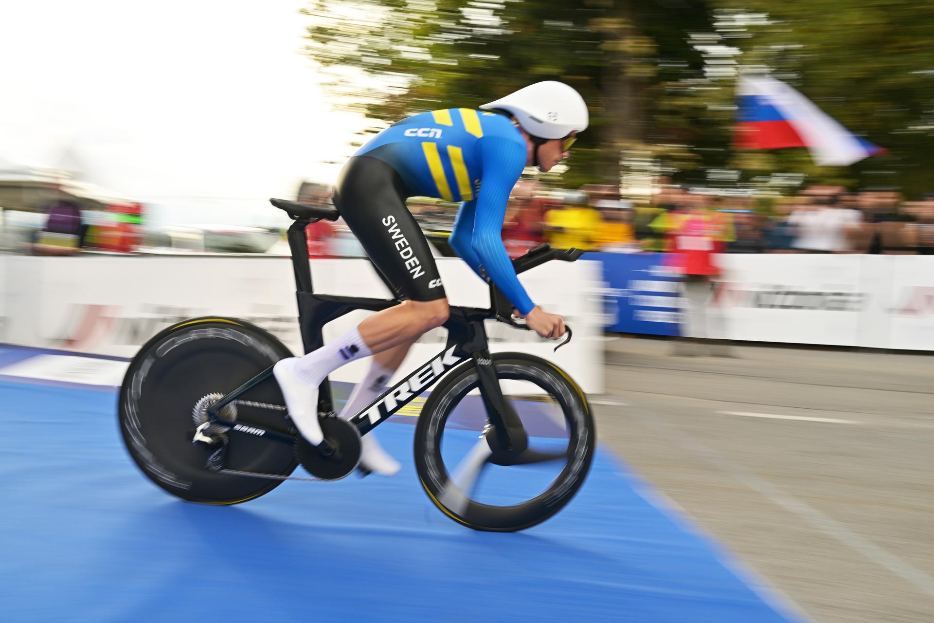 Sweden's Jakob Soderqvist pictured at the start of the Men Elite Individual Time Trial race (22km) at the cycling UEC Road European Championships, in Ljubljana, Slovenia, on Wednesday 7 October 2026. The UEC Road European Championships are taking place from 02 to 07 October in Ljubljana, Slovenia. BELGA PHOTO DAVID PINTENS