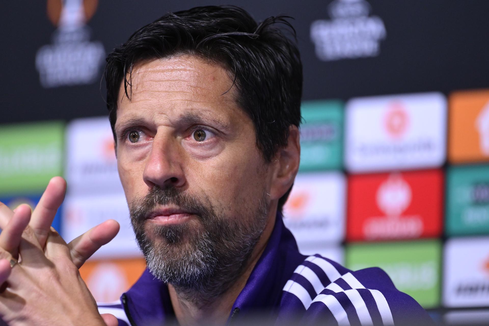 Head Coach Vitor Bruno speaks during a RSC Anderlecht press conference ahead of the UEFA Europa League league phase match against GNK Dinamo Zagreb  in Zagreb, Croatia, on October 14, 2026. Photo: Igor Soban/PIXSELL BELGIUM ONLY