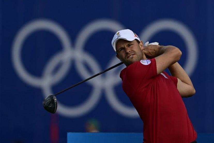 Belgium's Thomas Detry tees off in round 2 of the men's golf individual stroke play of the Paris 2024 Olympic Games at Le Golf National in Guyancourt, south-west of Paris on August 2, 2024.   John MACDOUGALL / AFP