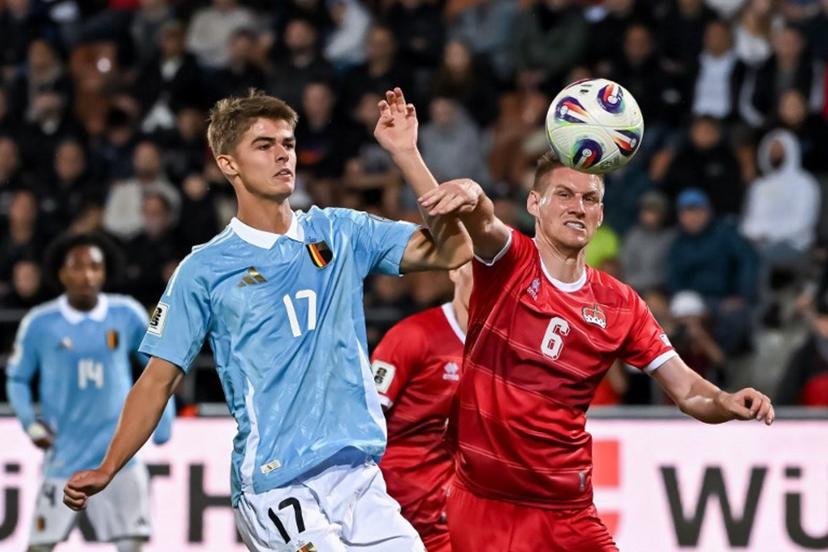 Belgium's forward #17 Charles De Ketelaere (L) and Liechtenstein's defender #06 Andreas Malin fight for the ball during the World Cup qualifiers Group J football match between Liechtenstein and Belgium at Rheinpark Stadion in Vaduz, on September 4, 2025.   Fabrice COFFRINI / AFP