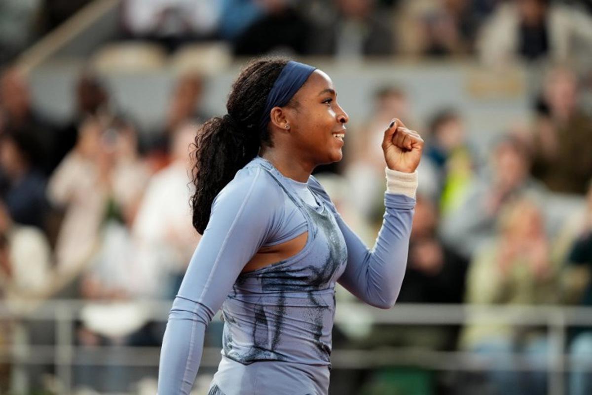 US Coco Gauff celebrates after winning her women's singles quarter-final match against US Madison Keys on day 11 of the French Open tennis tournament on Court Philippe-Chatrier at the Roland-Garros Complex in Paris on June 4, 2025.  Dimitar DILKOFF / AFP