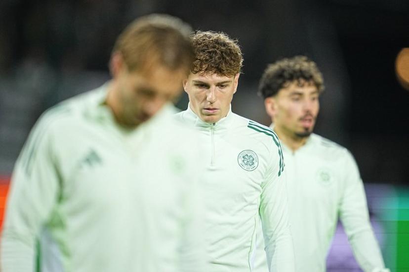 Celtic's Belgian midfielder #27 Arne Engels warms up prior to the UEFA Europa League football match between FC Midtjylland and Celtic FC in Herning, Denmark on November 6, 2025.  Bo Amstrup / Ritzau Scanpix / AFP
