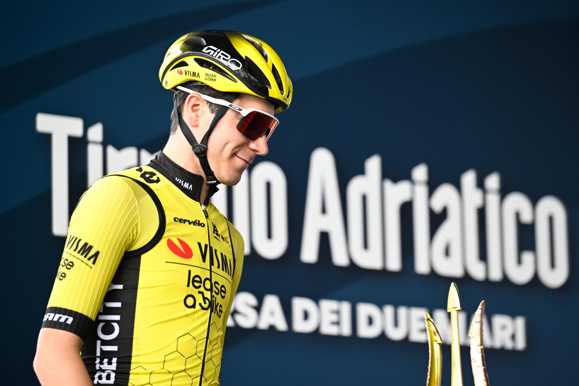 Belgian Cian Uijtdebroeks of Team Visma-Lease a Bike pictured at the start of the second stage of the Tirreno-Adriatico cycling race, a 189km race from Camaiore to Follonica, Italy, Tuesday 11 March 2025. BELGA PHOTO DIRK WAEM
