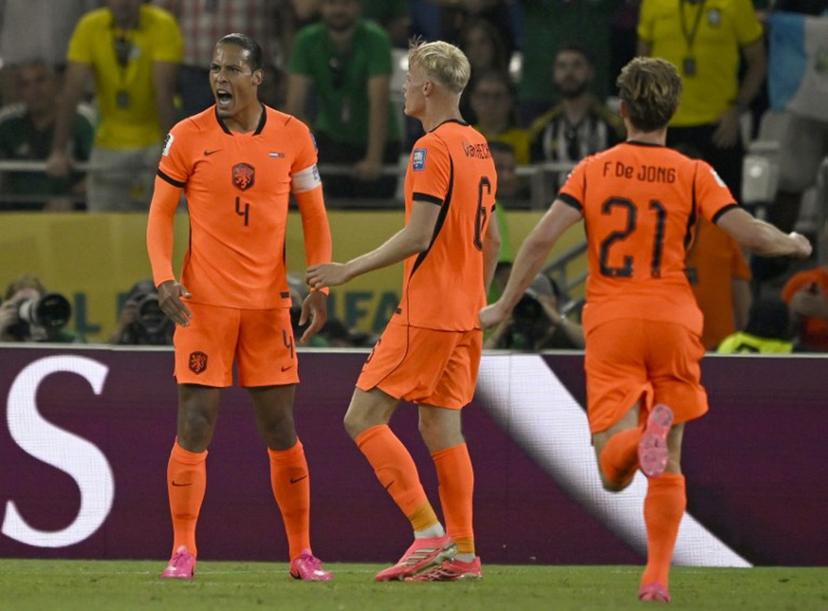 Netherlands' defender #04 Virgil van Dijk reacts during the 2026 World Cup round of 32 football match between the Netherlands and Morocco at the Monterrey Stadium in Guadalupe on June 29, 2026.   Alfredo ESTRELLA / AFP