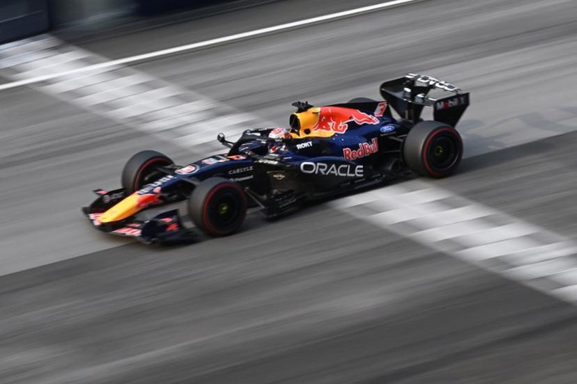 Red Bull Racing's Dutch driver Max Verstappen steers his car during the Formula One Bahrain Grand Prix in Sepang on October 4, 2026.  JADE GAO / AFP