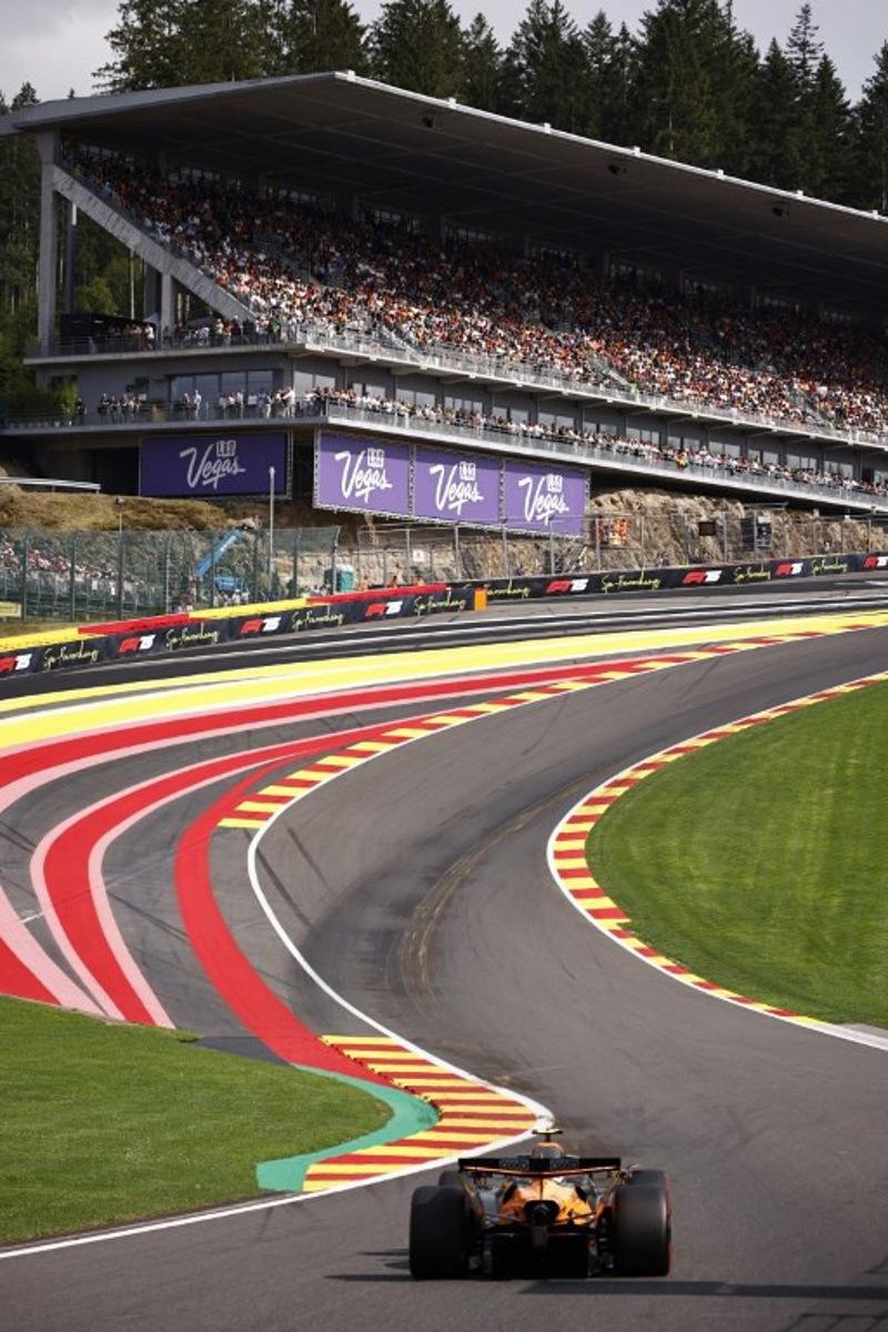 McLaren's British driver Lando Norris takes part in the qualifying session ahead of the Formula One Belgian Grand Prix at the Spa-Francorchamps circuit in Spa, on July 26, 2025.  SIMON WOHLFAHRT / AFP