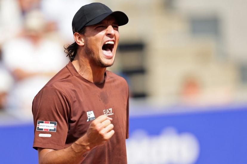 Italy's Luciano Darderi reacts as he plays against Netherlands' Jesper de Jong (not pictured) during the men's singles final match of the ATP Nordea Open tennis tournament in Bastad, Sweden, on July 20, 2025.  Bjorn LARSSON ROSVALL / TT News Agency / AFP