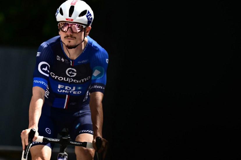 Team Groupama-FDJ's French rider David Gaudu prepares to take the start of the third stage of the Vuelta a Espana, a 134 km race between San Maurizio Canavese and Ceres, in Italy's Piemonte region, on August 25, 2025.    Marco BERTORELLO / AFP