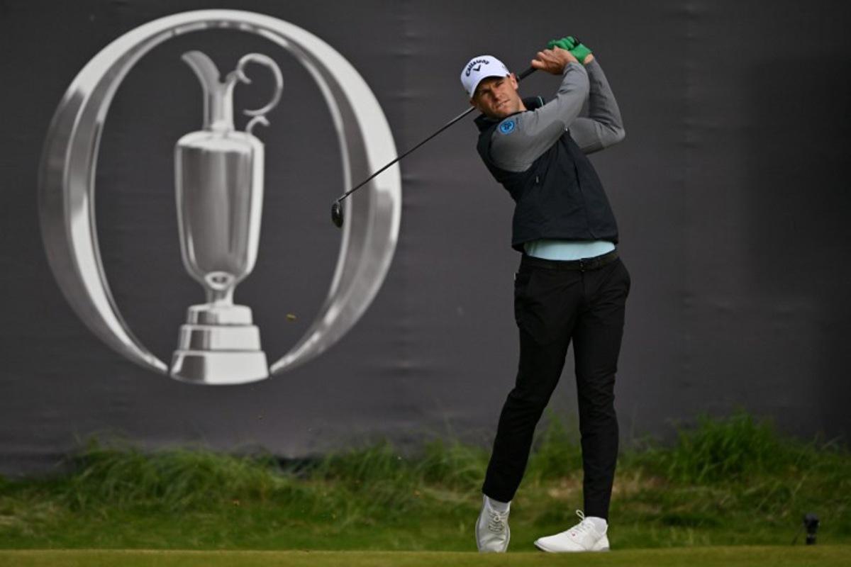 Belgium's Thomas Detry watches his shot from the 1st tee on the opening day of the 153rd Open Championship at Royal Portrush golf club in Northern Ireland on July 17, 2025.  Glyn KIRK / AFP