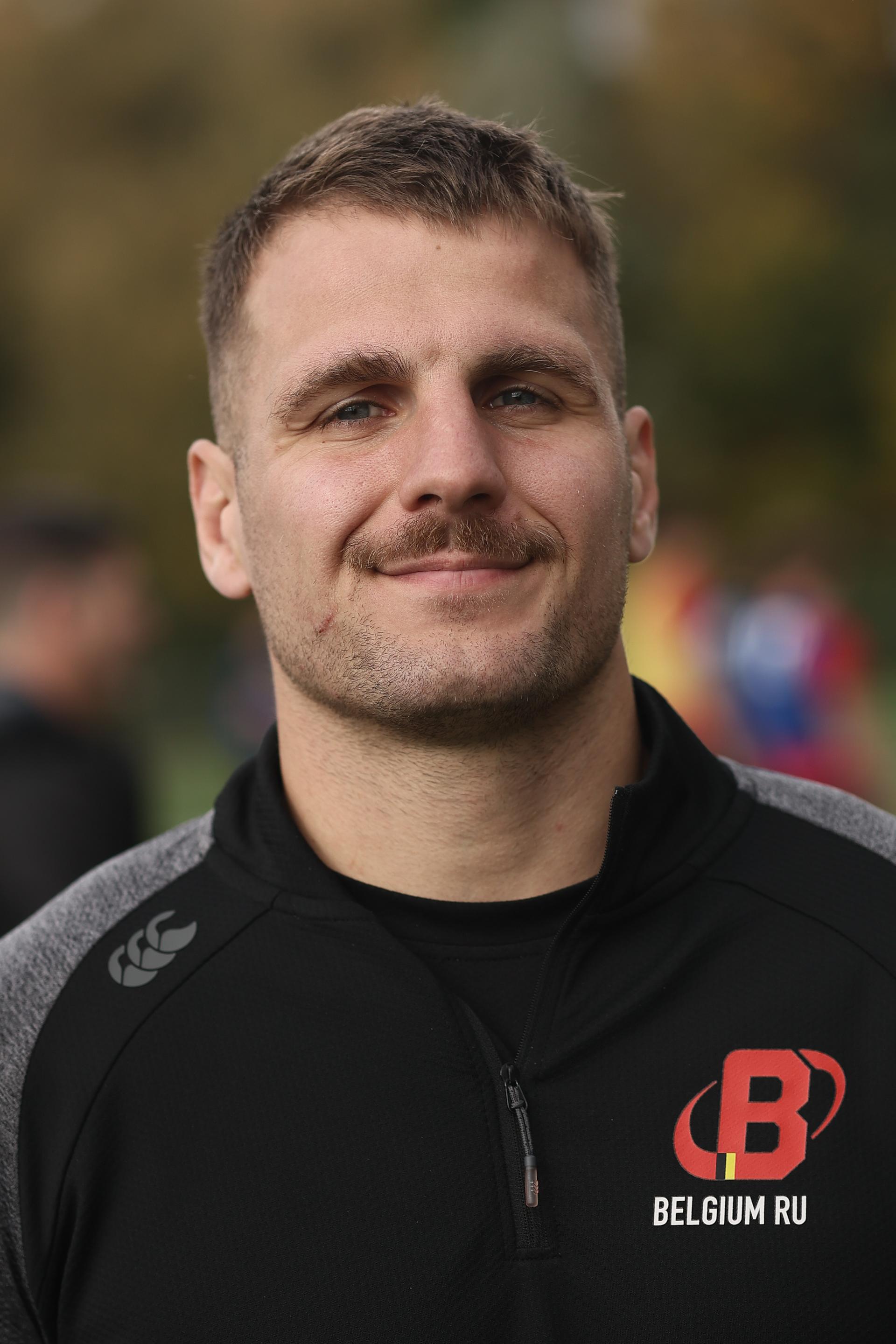 Belgium's Jean-Maurice Decubber poses for the photographer during a training session of the Black Devils, the Belgian national rugby team, at the Nelson Mandela Stadium in Neder-Over-Heembeek, Brussels, Sunday 02 November 2025. The team is preparing for the qualification games for the World Cup. BELGA PHOTO BRUNO FAHY