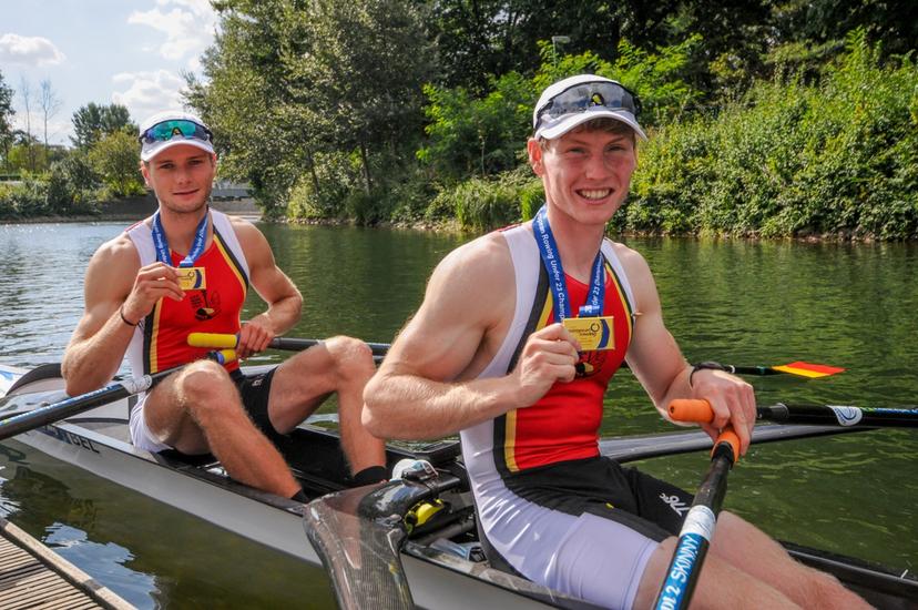 ATTENTION EDITORS - HAND OUT PICTURES - EDITORIAL USE ONLY - MANDATORY CREDIT - VLAAMSE ROEILIGA  Hand out pictures released on Sunday 06 September 2020, by Vlaamse Roeilliga shows Marlon Colpaert (KRNS Oostende) and Tibo Vyvey (KR Brugge) who won the gold medal at the European Under 23 Rowing championships in Duisberg, Germany.  HAND OUT - VLAAMSE ROEILIGA