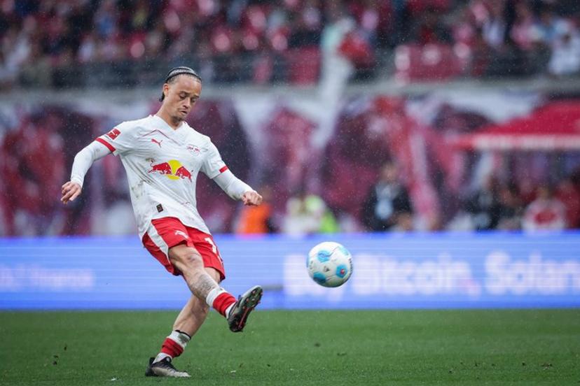 Leipzig's Dutch midfielder #10 Xavi Simons plays the ball during the German first division Bundesliga football match between RB Leipzig and VfB Stuttgart in Leipzig, eastern Germany, on May 17, 2025. Stuttgart won the match 3-2. Ronny Hartmann / AFP