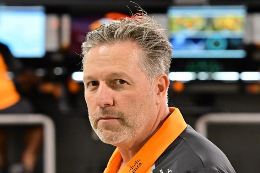 McLaren Racing CEO Zak Brown stands in the garage during the qualifying session ahead of the Bahrain Formula One Grand Prix at the Bahrain International Circuit in Sakhir on April 12, 2025.  Giuseppe CACACE / POOL / AFP