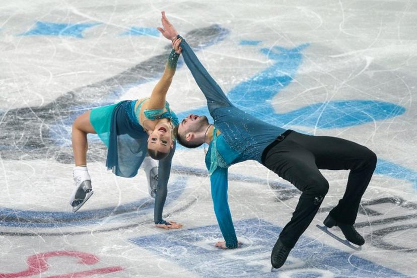 Georgia's Anastasiia Metelkina and Luka Berulava perform during day three of the ISU Figure Ice Skating European Championships in Sheffield, northern England on January 15, 2026.  Ian HODGSON / AFP