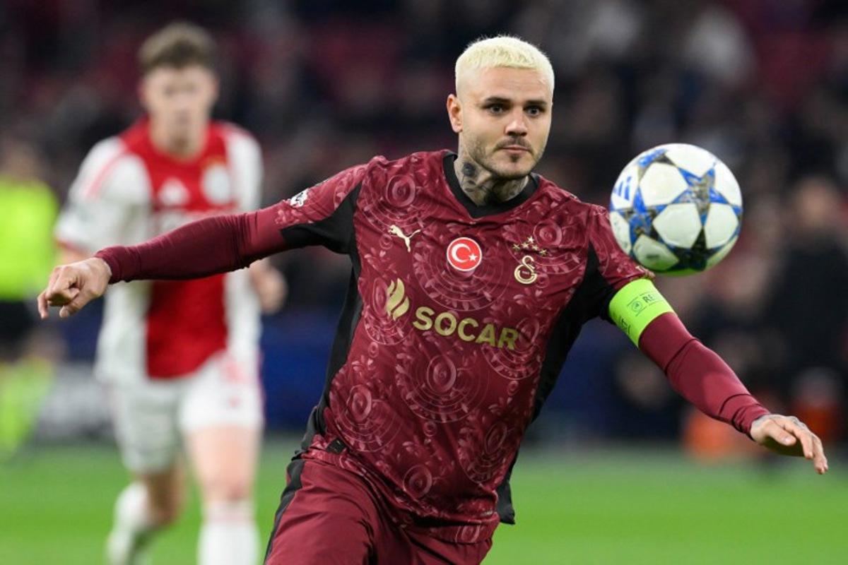 Galatasaray's Argentine forward #09 Mauro Icardi controls the ball during the UEFA Champions League, league phase day 4, football match between Ajax and Galatasaray at the Johan Cruijff ArenA in Amsterdam on November 5, 2025.  JOHN THYS / AFP