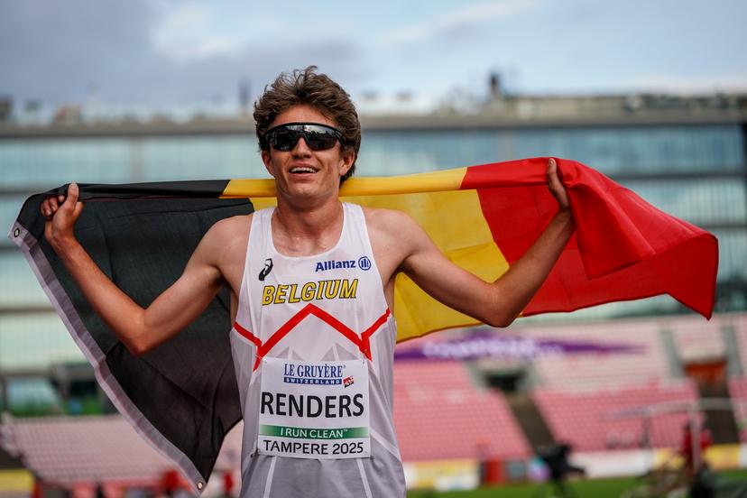 Willem Renders pictured after the 5.000m race at the European Athletics U20 Championships, in Tampere, Finland, Friday 08 August 2025. The European U20 championships take place from 07 to 10 August.  BELGA PHOTO COEN SCHILDERMAN
