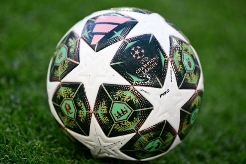 The official UEFA Champions League matchball is pictured during the MD-1 training session on the eve of the UEFA Champions League final football match between Inter Milan and Paris Saint-Germain (PSG) in Munich, southern Germany, on May 30, 2025.  Marco BERTORELLO / AFP