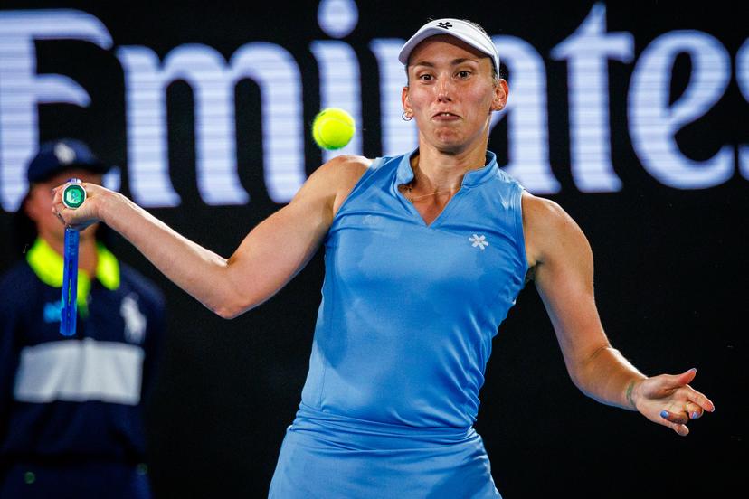 Belgian Elise Mertens pictured in action during a doubles tennis match between Belgium-China pair Mertens-Zhang and Japan/Neutral pair Shibahara-Zvonareva, in the semi-finals of the women doubles at the Australian Open, Melbourne Park, Melbourne on Thursday 29 January 2026. Mertens - Zhang won the game 6-3, 6-2. BELGA PHOTO PATRICK HAMILTON  --- BENELUX ONLY   ---