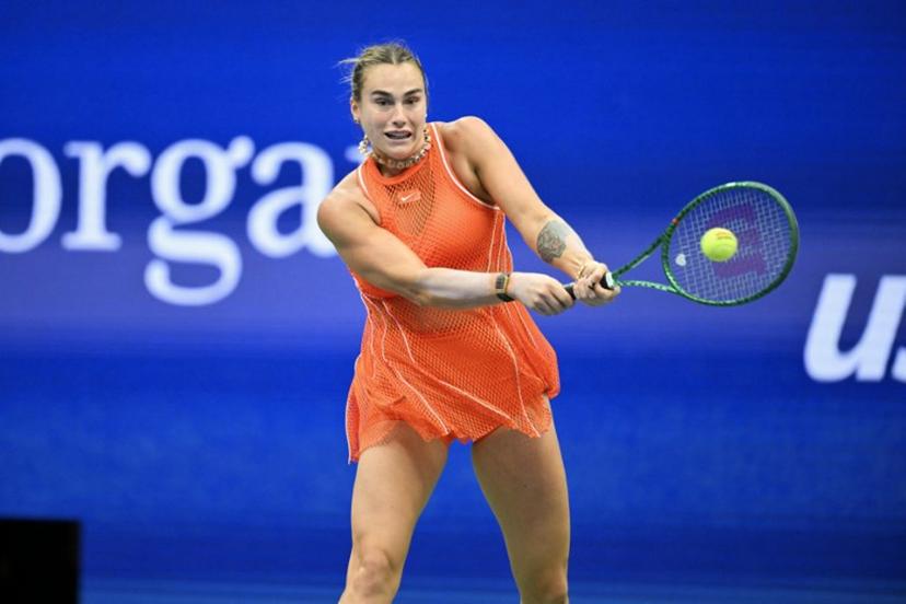 Belarus's Aryna Sabalenka hits a return against US's Taylor Townsend during their women's singles round of 16 tennis match on day eight of the US Open tennis tournament at the USTA Billie Jean King National Tennis Center in New York City on September 6, 2026.   ANGELA WEISS / AFP