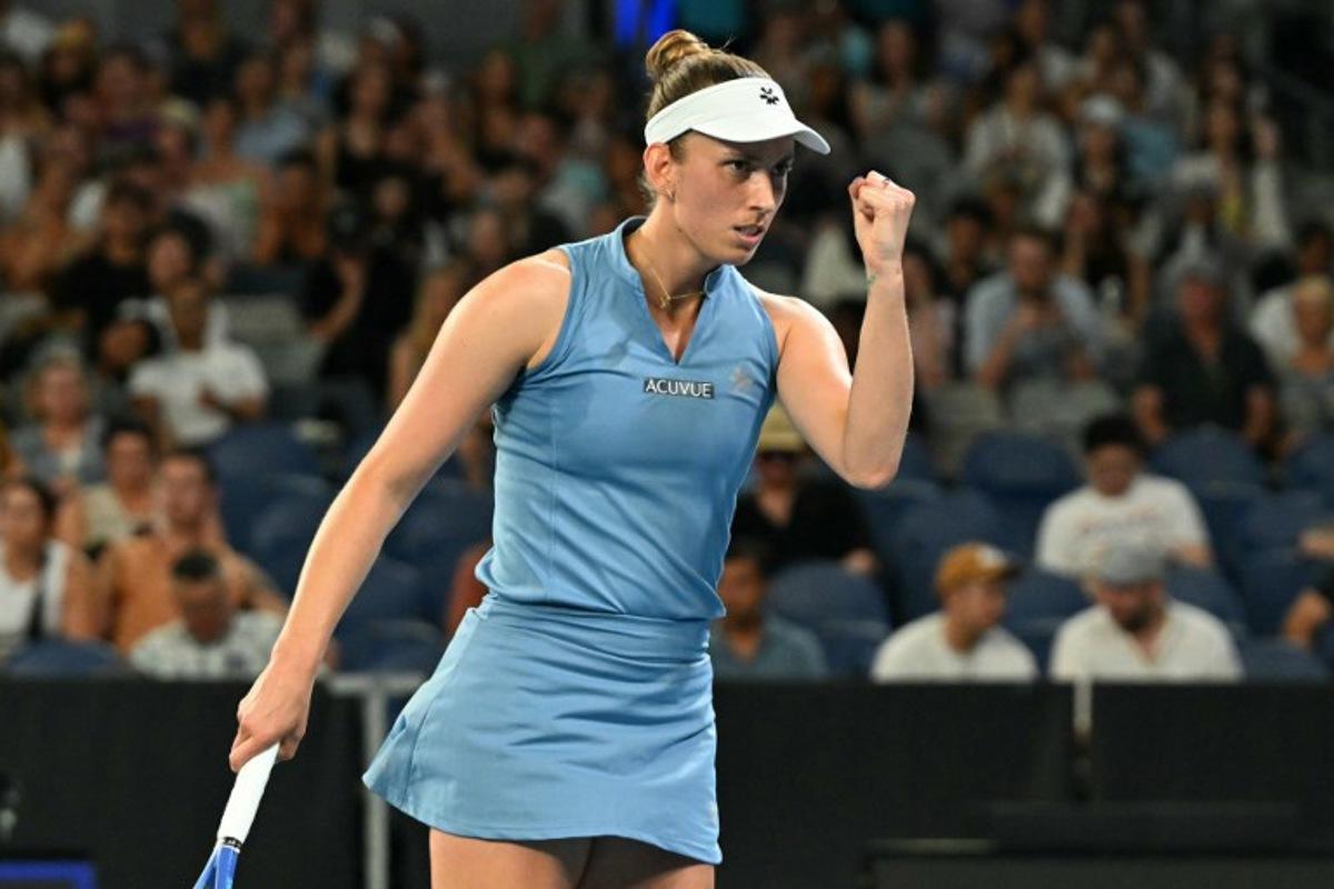 Belgium's Elise Mertens reacts after a point against Czech Republic's Nikola Bartunkova during their women's singles match on day seven of the Australian Open tennis tournament in Melbourne on January 24, 2026.  Paul Crock / AFP