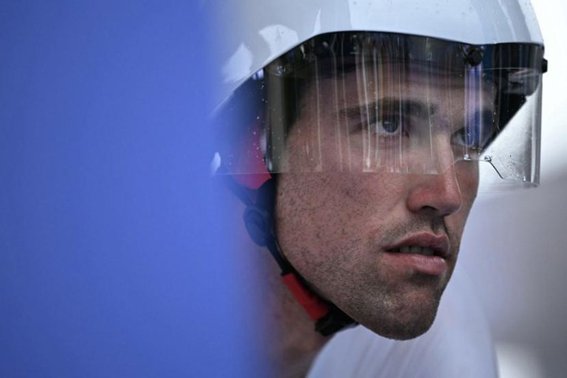 Spain's Oier Lazkano Lopez prepares to take the start of the men's road cycling individual time trial during the Paris 2024 Olympic Games in Paris, on July 27, 2024.  Ben STANSALL / AFP