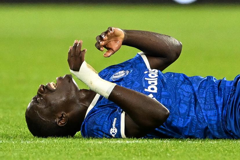 Gent's Mouhamed El Bachir Ngom lies injured on the ground during a soccer match between KAA Gent and Standard de Liege, Friday 18 September 2026 in Gent, on day 7 of the 2026-2027 'Jupiler Pro League' first division of the Belgian championship. BELGA PHOTO JILL DELSAUX