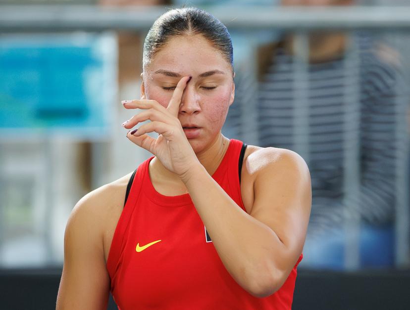 Belgian Sofia Costoulas pictured during the first game between Belgian Costoulas and Turkish Aksu in the Billie Jean King Cup Play-offs, between Belgium and Turkey, on Saturday 15 November 2025 in Ismaning, Germany. PHOTO BENOIT DOPPAGNE