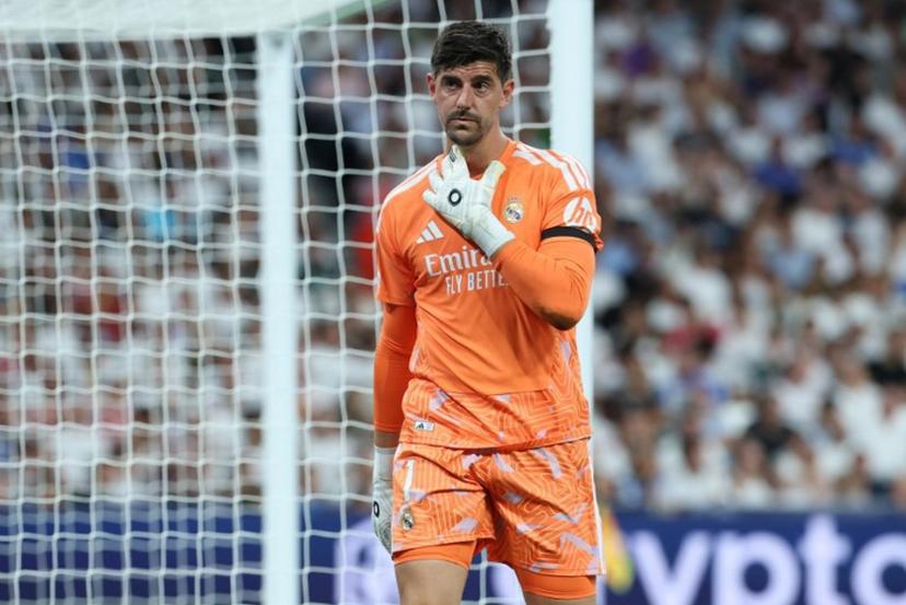 Real Madrid's Belgian goalkeeper #01 Thibaut Courtois gestures after recovering from an injury during the UEFA Champions League first round day 1 football match between Real Madrid and Inter Milan at the Santiago Bernabeu stadium in Madrid on September 8, 2026.  Thomas COEX / AFP