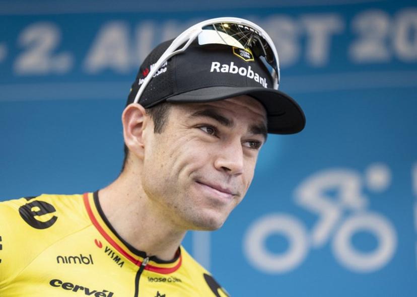 UCI WorldTeam Visma-Lease a Bike's Belgian rider Wout Van Aert celebrates winning  on the podium after the 3rd stage of the PostNord Denmark Tour on July 31, 2026 in Fredericia, Denmark.   Henning Bagger / Ritzau Scanpix / AFP