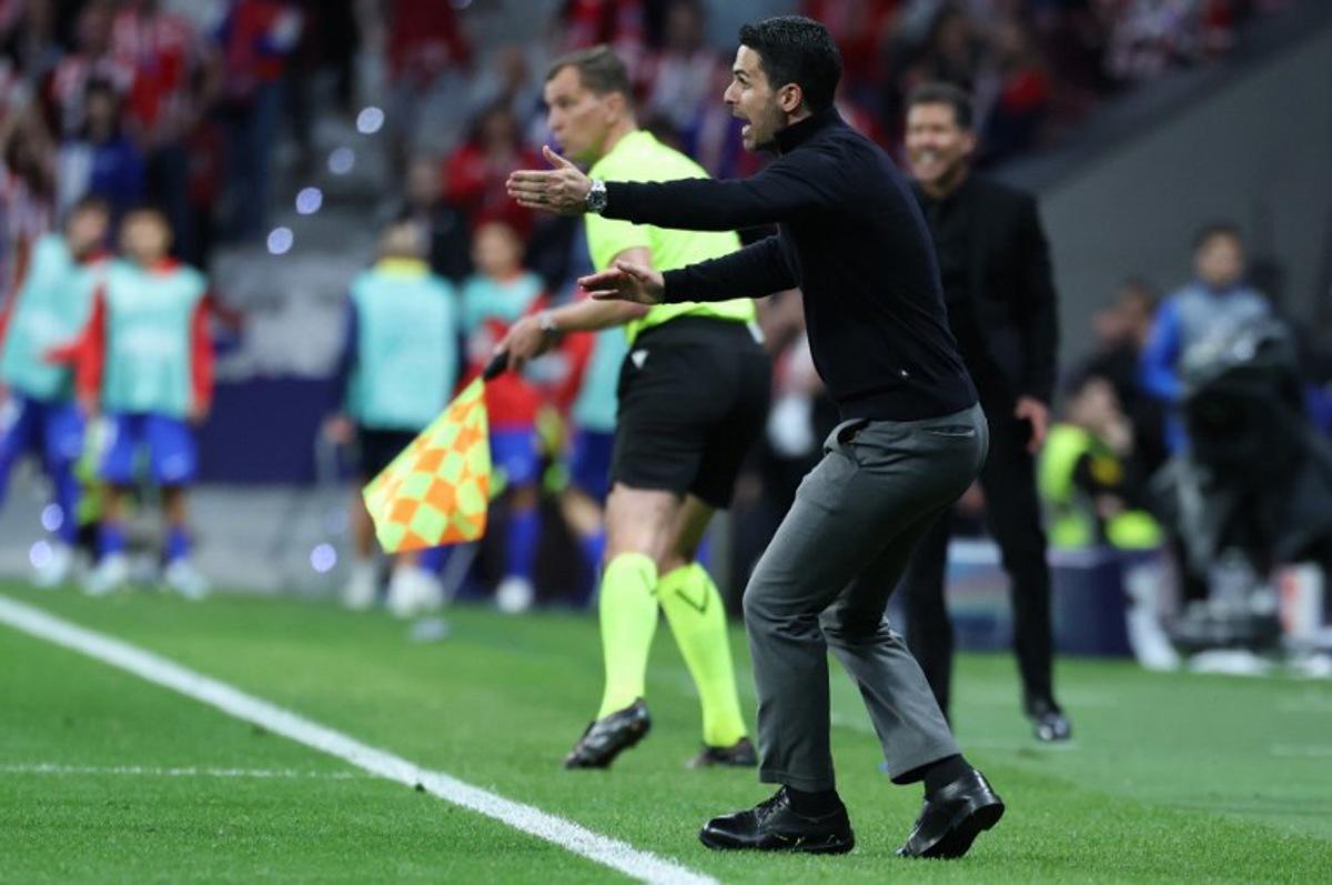 Arsenal's Spanish coach Mikel Arteta reacts during the UEFA Champions League semi-final first leg football match between Club Atletico de Madrid and Arsenal at the Metropolitano stadium in Madrid on April 29, 2026.  Thomas COEX / AFP