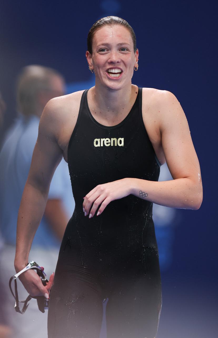 Belgian Florine Gaspard pictured after the heats of the Women's 100m breaststroke event at the European Aquatics Championships in Paris, France on Tuesday 11 August 2026. BELGA PHOTO VIRGINIE LEFOUR