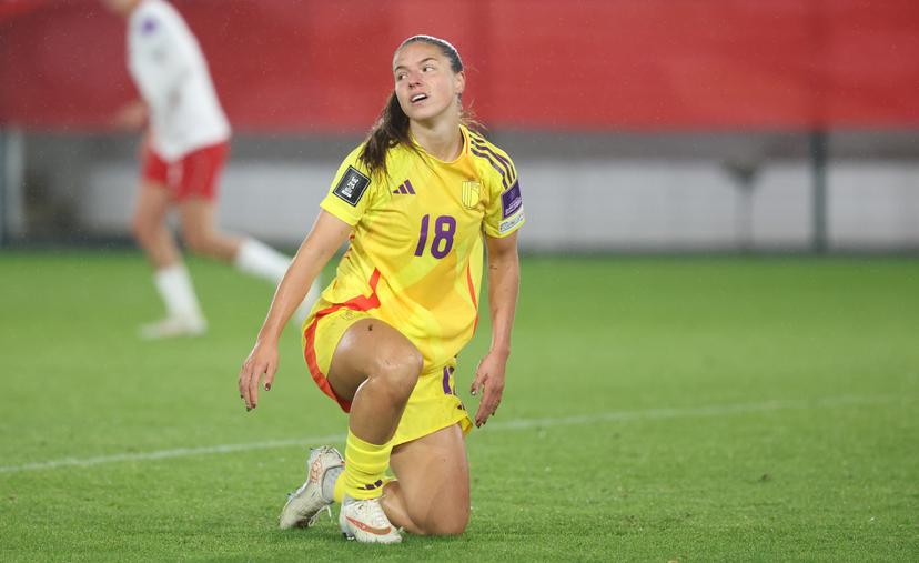 Belgium's Luna Vanzeir pictured during a soccer game between Belgium's national women's team the Red Flames and Poland, on Friday 9 October 2026 in Leuven, the first leg of the play-off for the 2027 FIFA Women's World Cup. BELGA PHOTO VIRGINIE LEFOUR