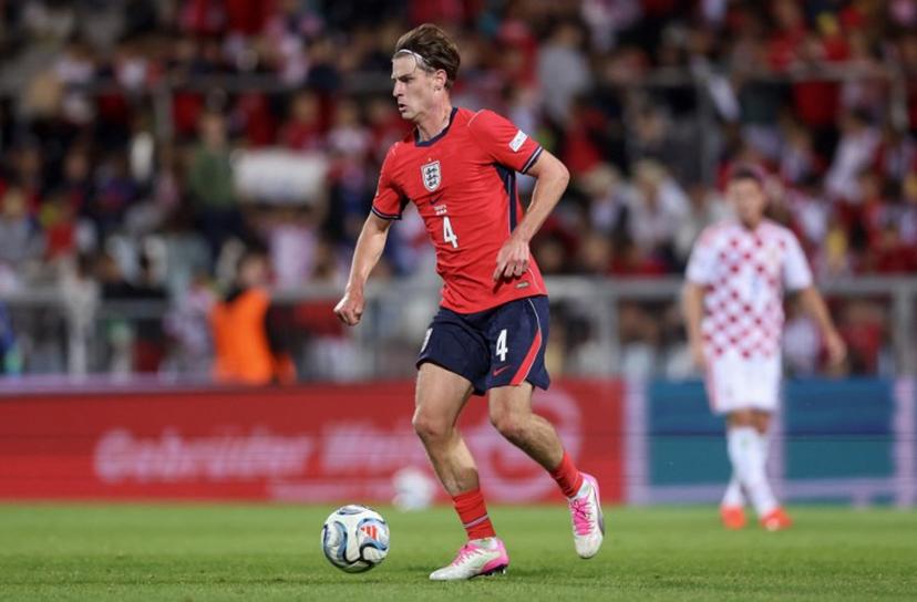 England's midfielder #4 Alex Scott controls the ball during the UEFA Nations League, league A day 3: Group 3, football match between Croatia and England at the Stadion HNK Rijeka stadium in Rijeka, Croatia, on October 3, 2026.  MARKO PERKOV / AFP