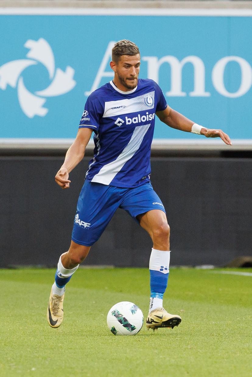 Gent's Ismael Kandouss pictured in action during the friendly match between Belgian first division soccer team KAA Gent and French Ligue 1 team LOSC Lille, in Gent, on Wednesday 17 July 2024, to prepare for the upcoming 2024-2025 season. BELGA PHOTO KURT DESPLENTER