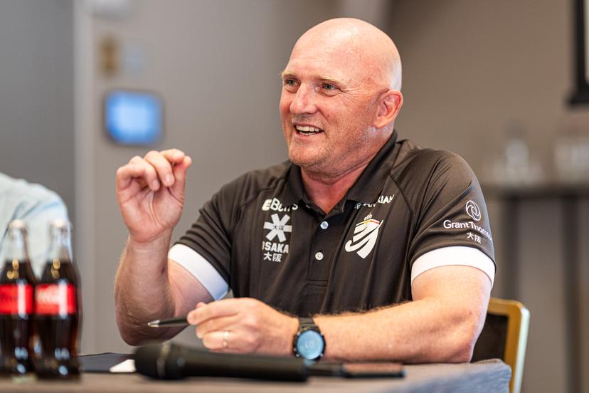 Belgium's head coach Adam Commens pictured during a press conference of the Belgian national teams Red Lions and Red Panthers for the upcoming 2026 Hockey World Cup, Wednesday 12 August 2026, in Genval. The 2026 edition of the Hockey World Cup takes place in Belgium and The Netherlands from August 15 to August 30. BELGA PHOTO EMILE WINDAL