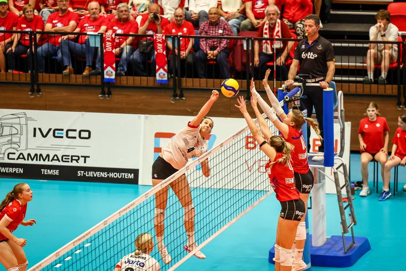 Roeselare's Tea Radovic pictured in action during the match between Asterix AVO Beveren and Darta Bevo Roeselare, a Play-off Final (belle, best-of-3) game in the Lotto Volley League women, Thursday 01 May 2025 in Beveren. BELGA PHOTO DAVID PINTENS