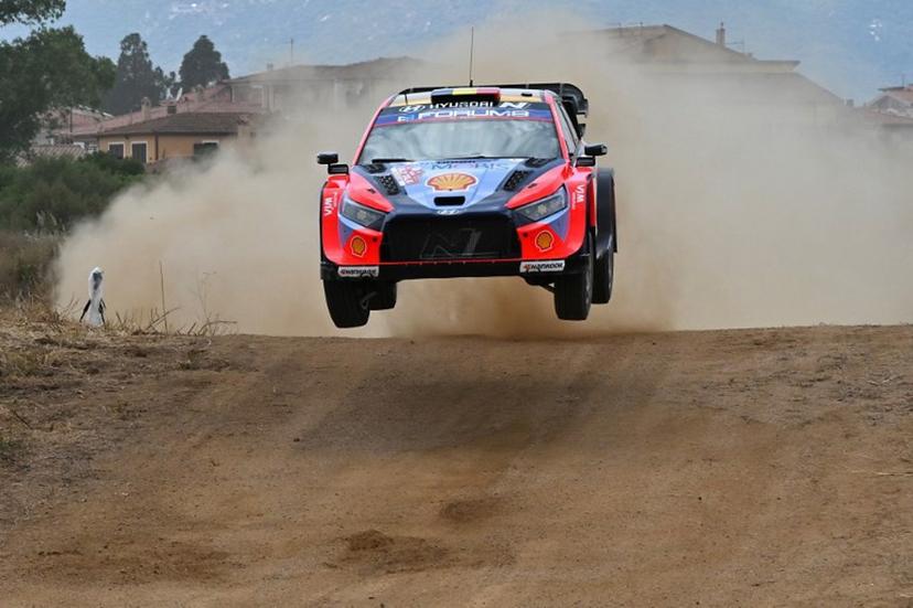 Belgium driver Thierry Neuville steers his Hyundai i20N Rally 1  assisted by his co-driver Martijn Wydaeghe, during the shakedown in Cabu Abbas, near Olbia, in the 22nd edition of Rally of Sardegna in Italy, 6th round of the FIA World Rally Championship (WRC), on June 5, 2025.  Andreas SOLARO / AFP